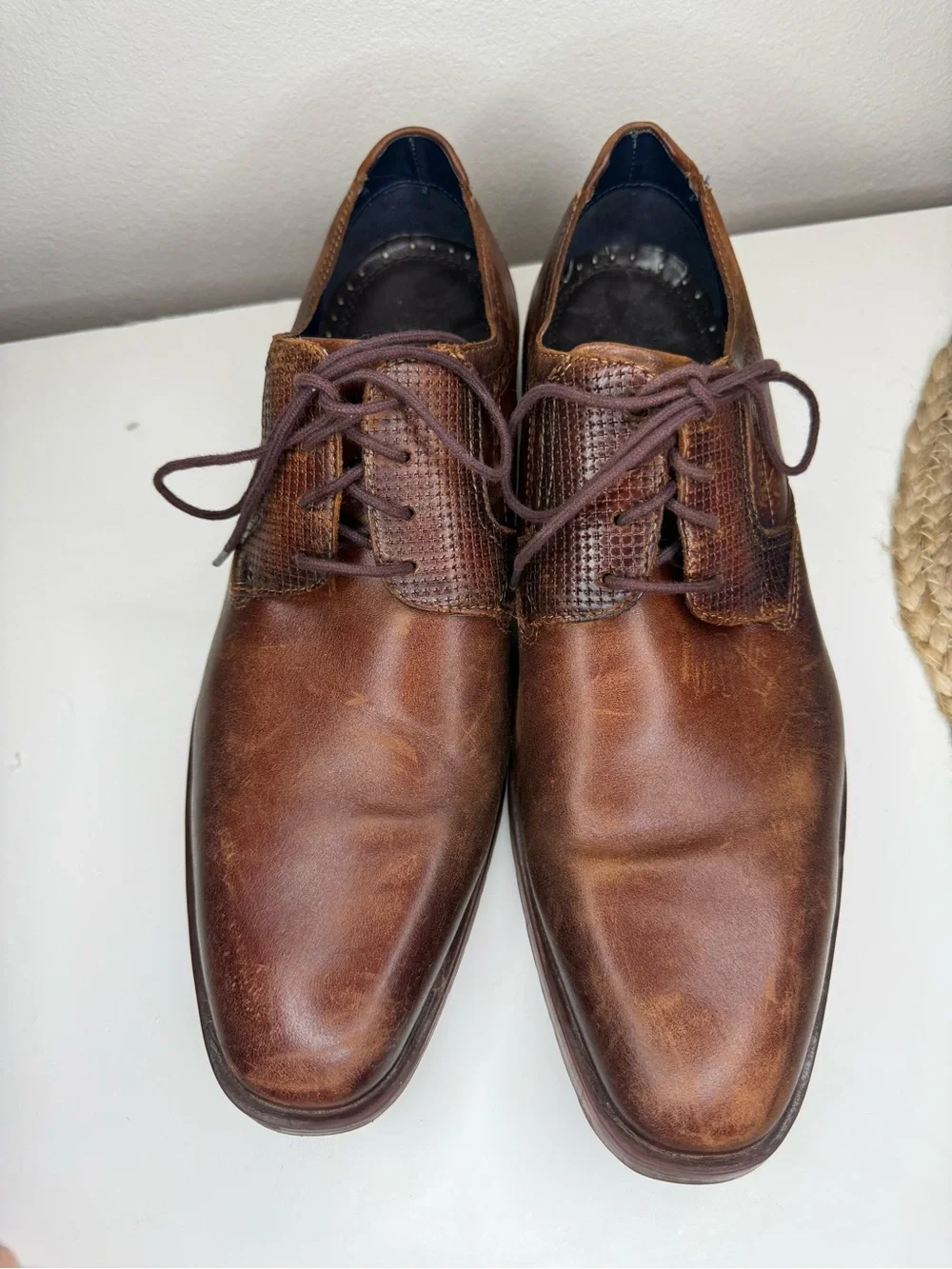 Stacy Adams Men’s Brown Leather Oxford Dress Shoes Size 12 Textured Lace Up